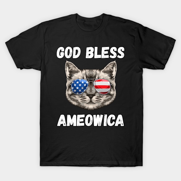 Cat 4th of July Ameowica Merica Men Women USA American Flag T-Shirt by Boneworkshop